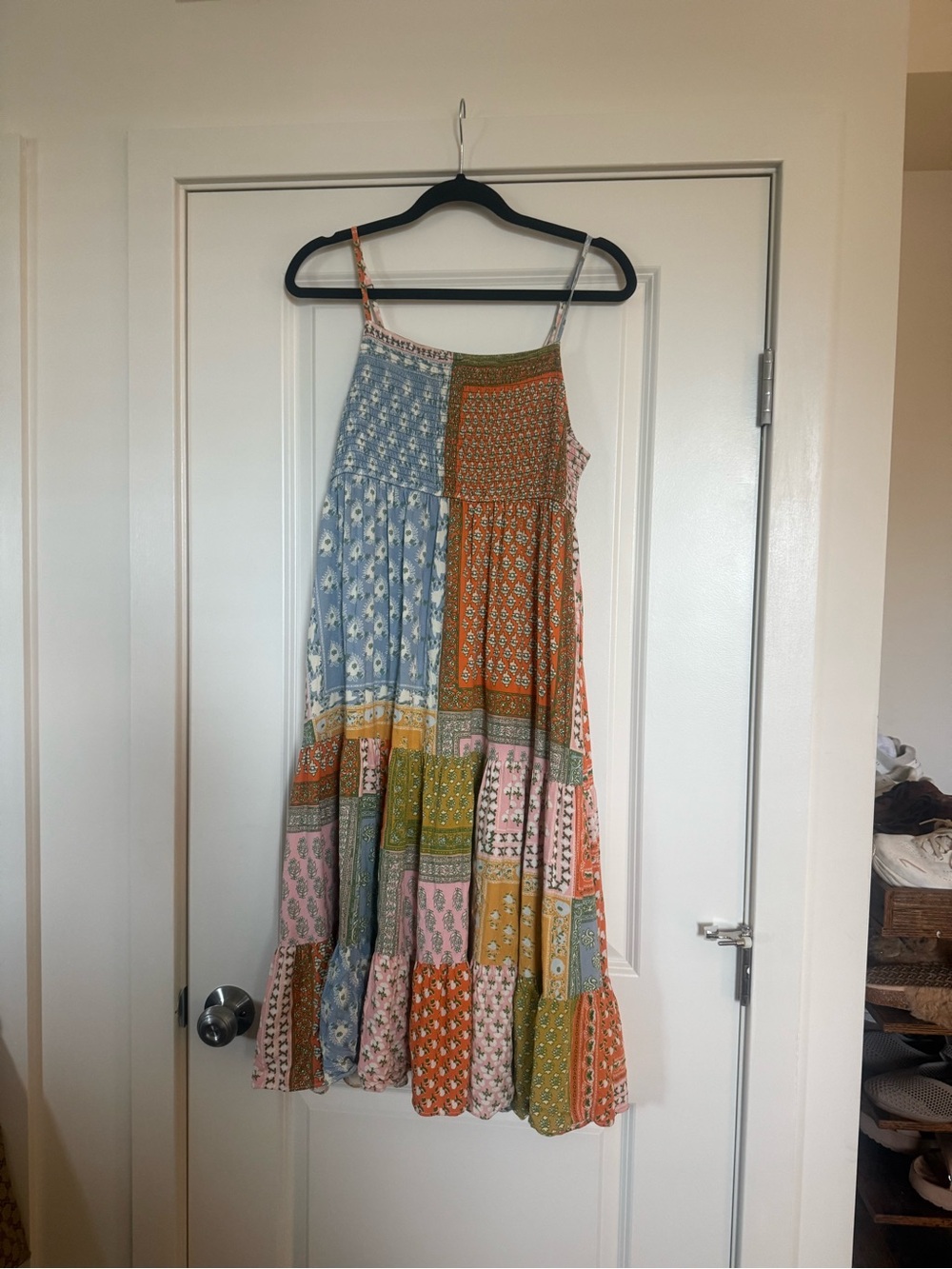 Jen's Pirate Booty Patchwork Maxi Dress in Blue, Orange, Pink, Green, Cream
